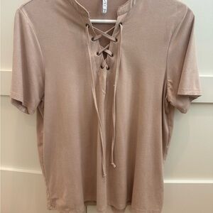 Z Supply Tan Tie Front Short Sleeve Tee